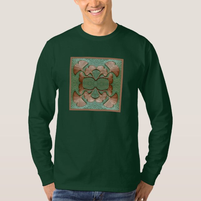 Camiseta Gingko de manga larga verde para hombres (Anverso)