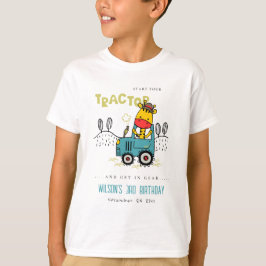 Camiseta Girafa Azul Aqua En Los Niños Del Tractor De Granj