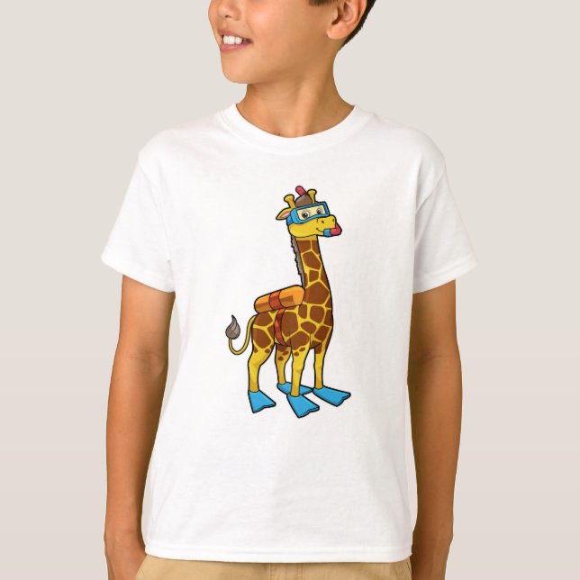 Camiseta Girafa como buceador con gafas de baño y zapatilla (Anverso)