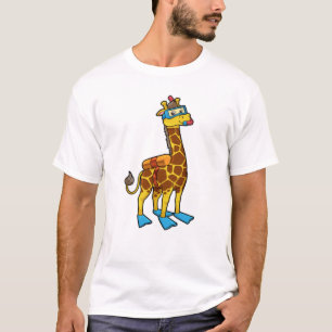 Camiseta Girafa como buceador con gafas de baño y zapatilla
