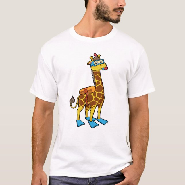 Camiseta Girafa como buceador con gafas de baño y zapatilla (Anverso)