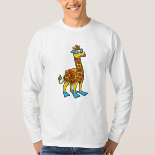 Camiseta Girafa como buceador con gafas de baño y zapatilla