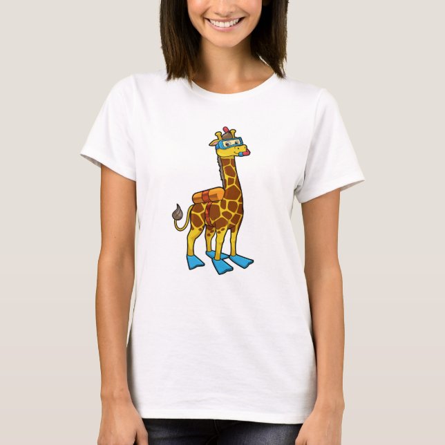 Camiseta Girafa como buceador con gafas de baño y zapatilla (Anverso)