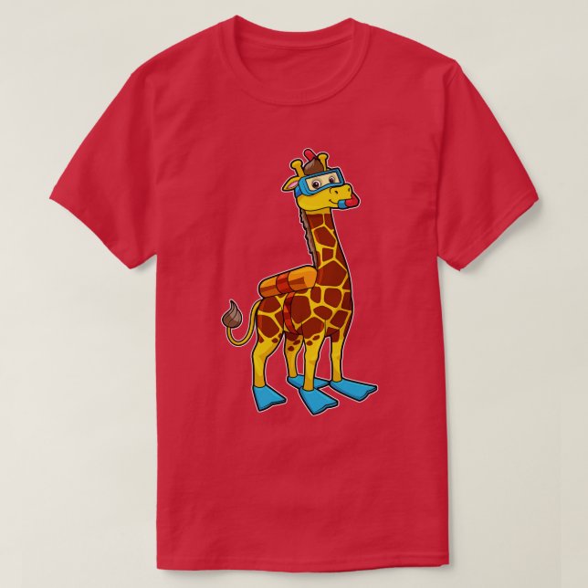 Camiseta Girafa como buzo con gafas nadando (Diseño del anverso)