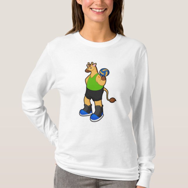 Camiseta Girafa como jugador de voleibol con voleibol (Anverso)