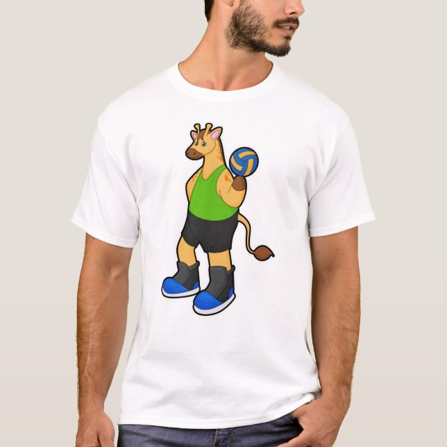 Camiseta Girafa como jugador de voleibol con voleibol (Anverso)