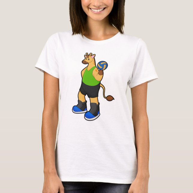 Camiseta Girafa como jugador de voleibol con voleibol (Anverso)
