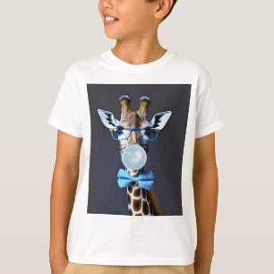 Camiseta Girafa con gafas, corbata de arco soplando chicle