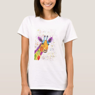 Camiseta Girafa de arcoiris suave color de agua Safari Áfri