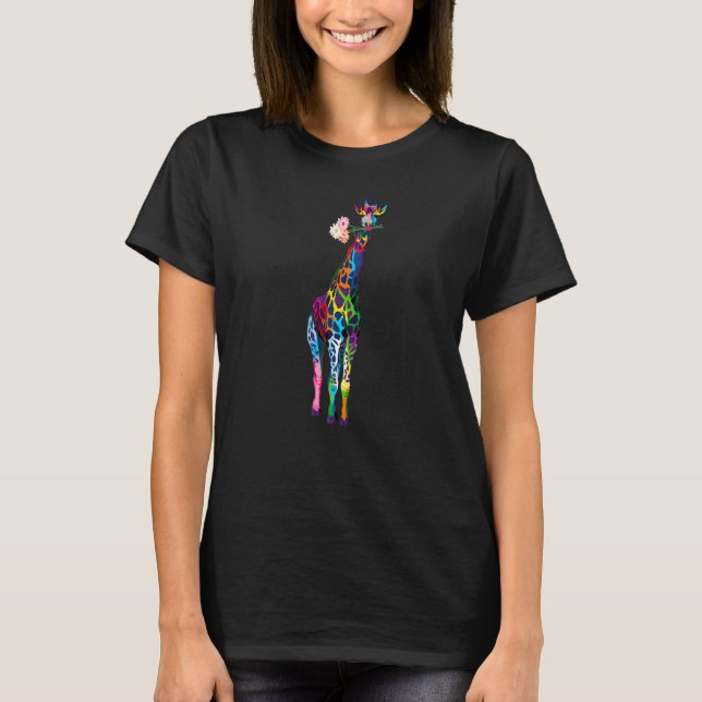 Camiseta Girafa de flores de colores (Anverso)