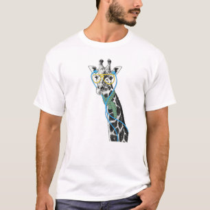 Camiseta Girafa de moda y divertida Guay con gafas, auricul
