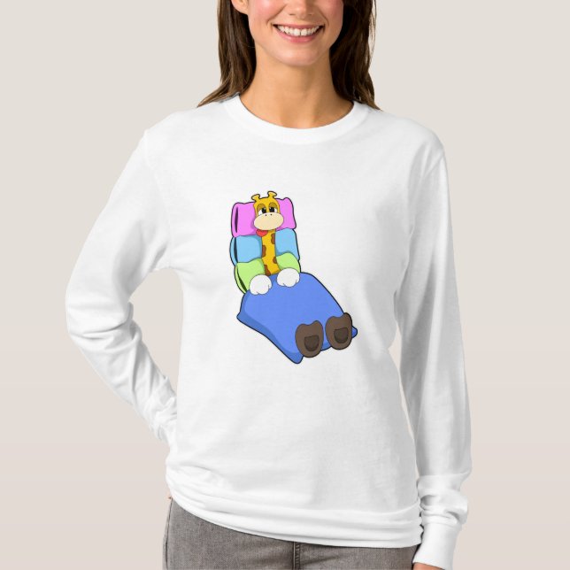 Camiseta Girafa durmiendo con manta y almohada (Anverso)