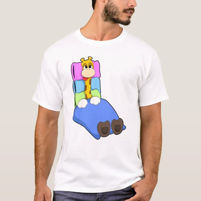 Camiseta Girafa durmiendo con manta y almohada (Anverso)