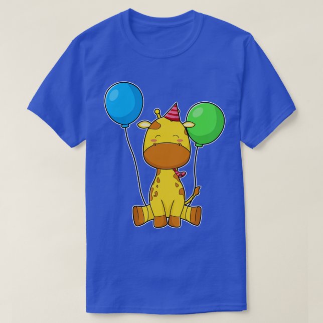 Camiseta Girafa en cumpleaños con globos (Diseño del anverso)