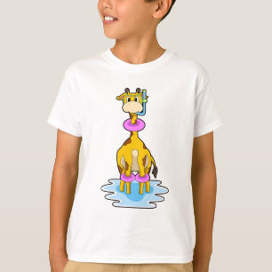 Camiseta Girafa en Natación con anillo de natación