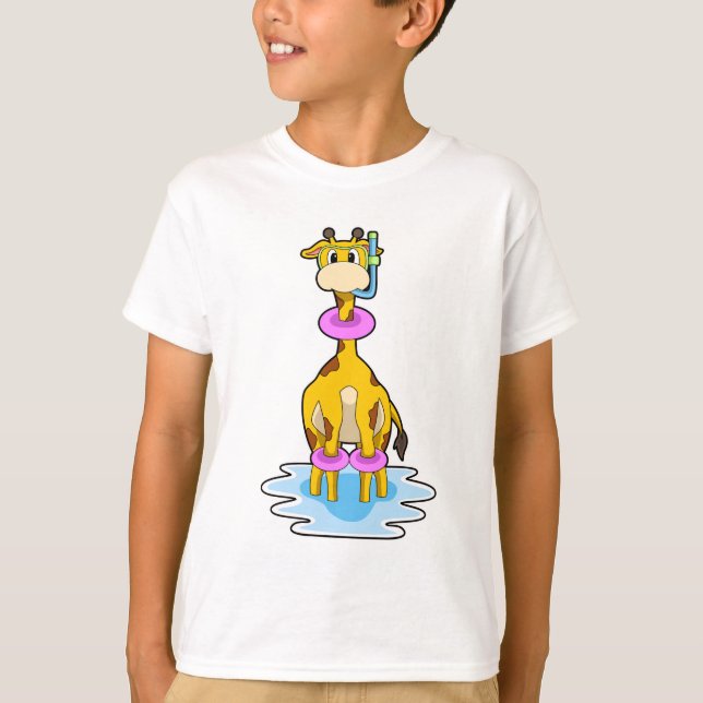 Camiseta Girafa en Natación con anillo de natación (Anverso)