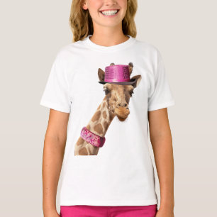 Camiseta Girafa en un gorra rosa brillante