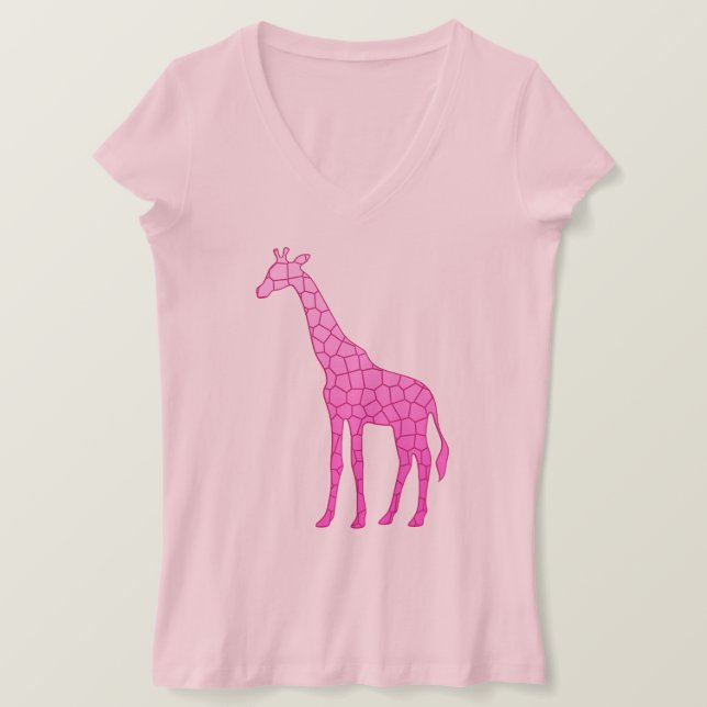 Camiseta Girafa geométrica moderna, fucsia y rosa claro (Anverso del diseño)