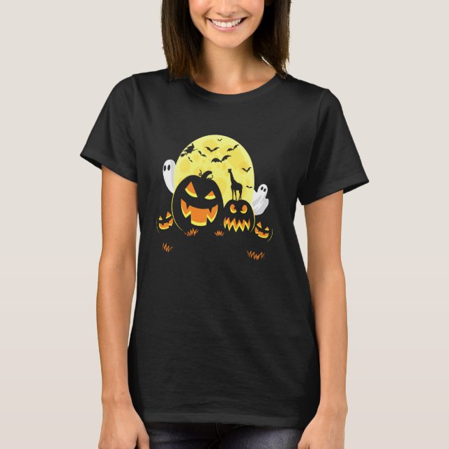 Camiseta Girafa sobre la cobarde calabaza Halloween Llena B (Anverso)