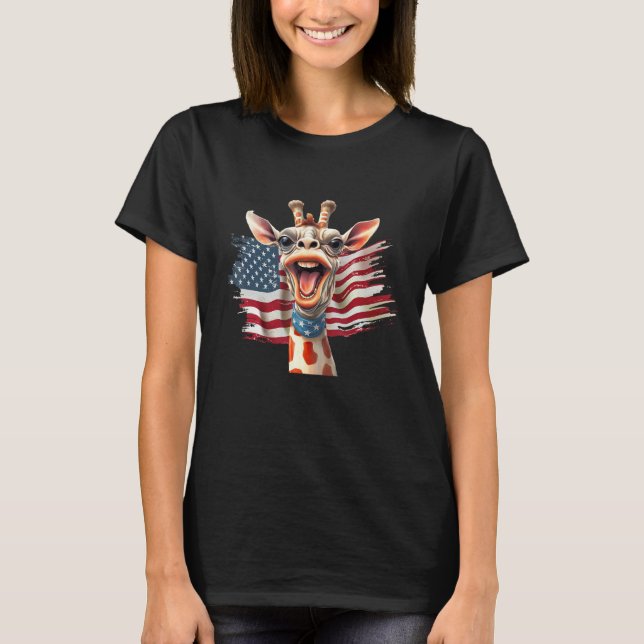 Camiseta Giraffe 4th Of July Party  American Flag Patriotic (Anverso)