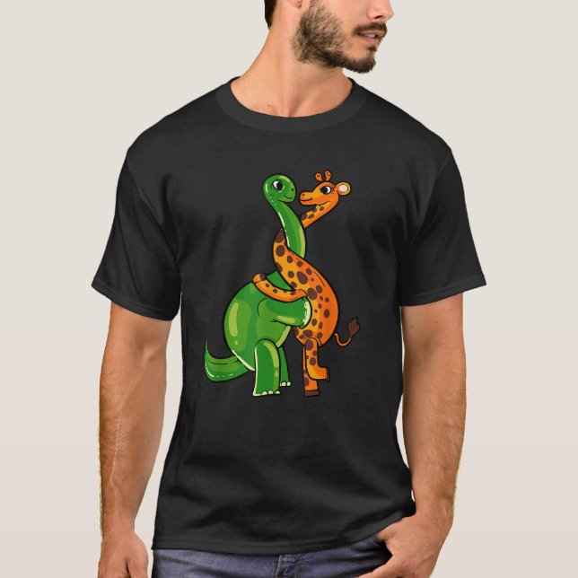 Camiseta Giraffe Abrazando Regalo De Dinosaurio Para Hombre (Anverso)