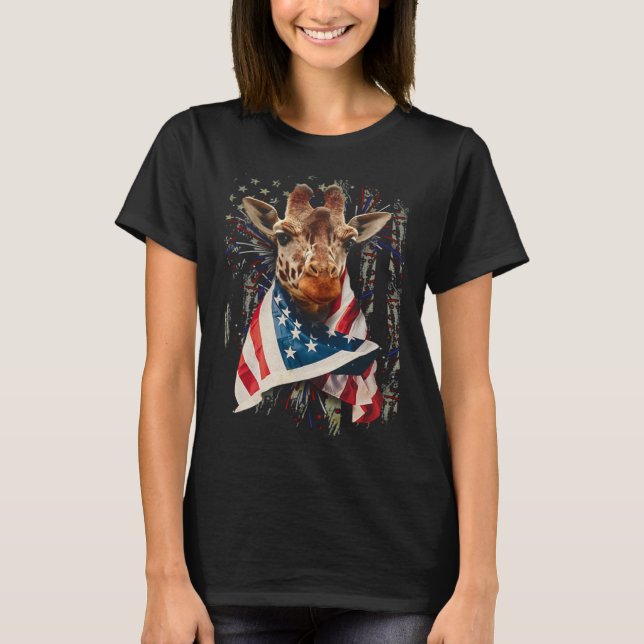 Camiseta Giraffe American Flag 4th July Independence Americ (Anverso)