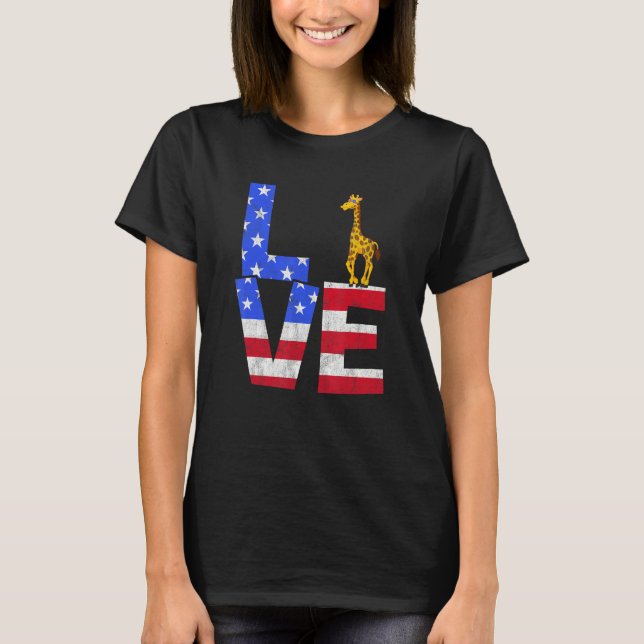 Camiseta Giraffe American Flag Sunglasses 4th of July Patri (Anverso)