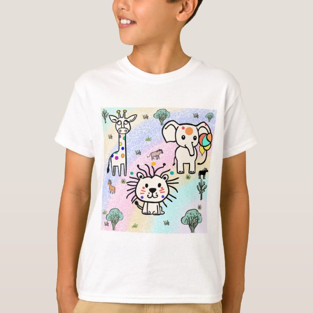 Camiseta Giraffe and Lion and Elephant and Grass (Anverso)