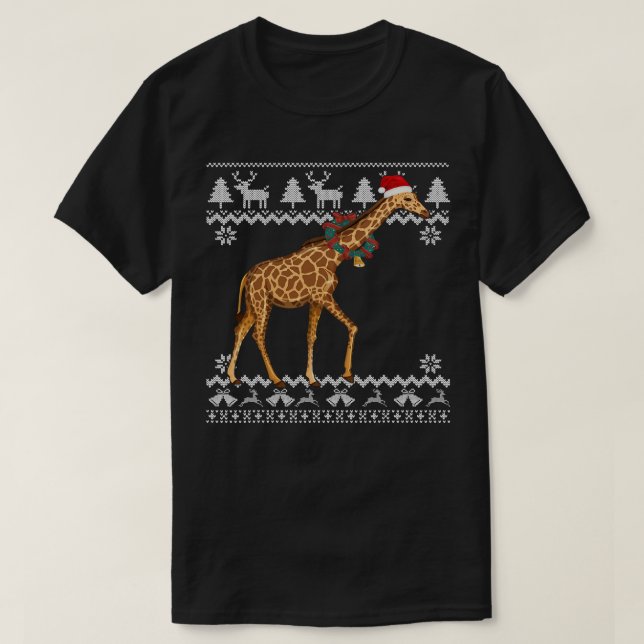 Camiseta Giraffe Árbol de Navidad Enciende Santa Hat Animal (Diseño del anverso)