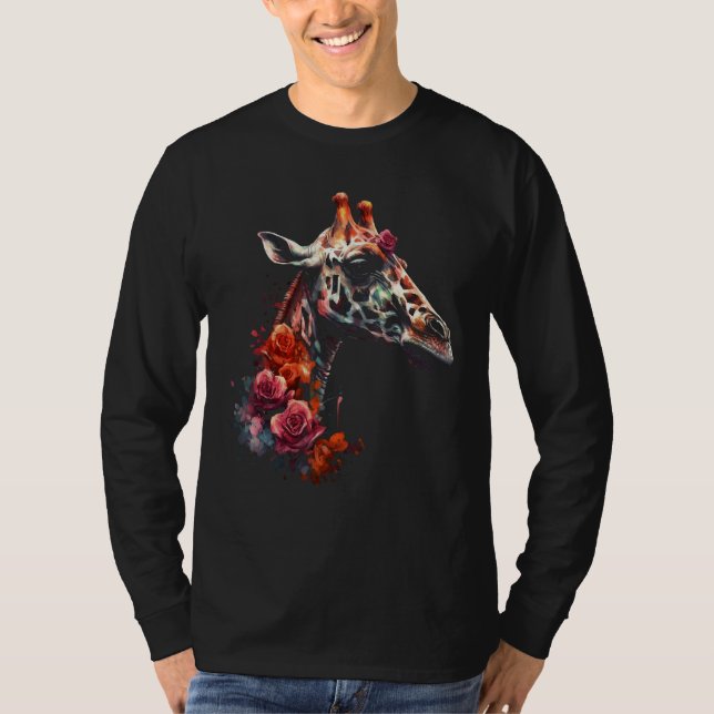 Camiseta Giraffe Artwork  Flowers Animal (Anverso)
