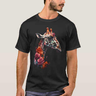 Camiseta Giraffe Artwork Flowers Animal