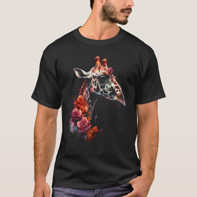 Camiseta Giraffe Artwork Flowers Animal (Anverso)