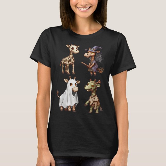 Camiseta Giraffe Boo Zombie Mujeres de traje de halloween (Anverso)