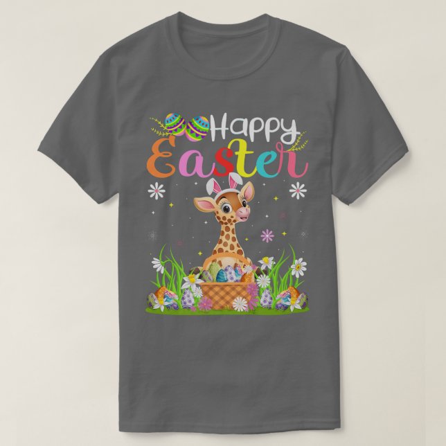 Camiseta Giraffe Bunny Egg Huning Graciosa Giraffe Feliz Es (Diseño del anverso)