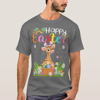 Camiseta Giraffe Bunny Egg Huning Graciosa Giraffe Feliz Es