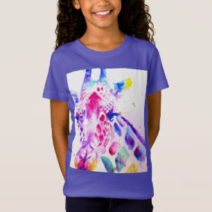 Camiseta Giraffe Chicas acuarela Regalos púrpura Lavanda