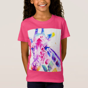 Camiseta Giraffe Chicas acuarela Regalos púrpura rosados ca