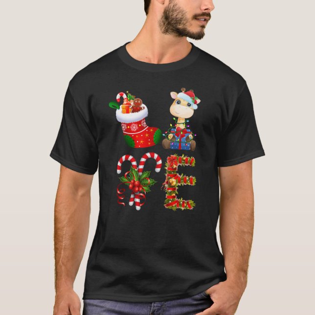 Camiseta Giraffe Christmas Lights Led Funny Santa Hat Chris (Anverso)