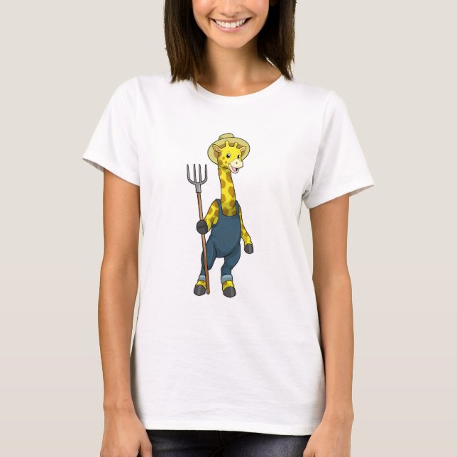 Camiseta Giraffe como agricultor con horquilla de cocina (Anverso)