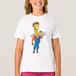 Camiseta Giraffe como carpintero con madera