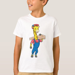 Camiseta Giraffe como carpintero con madera