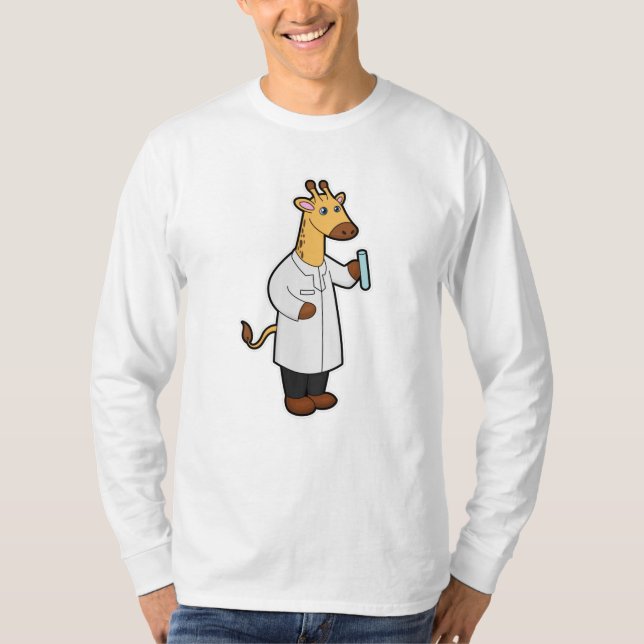 Camiseta Giraffe como Médica con tubo de prueba (Anverso)