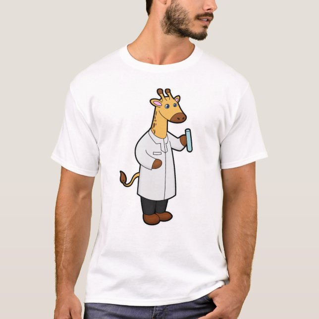 Camiseta Giraffe como Médica con tubo de prueba (Anverso)