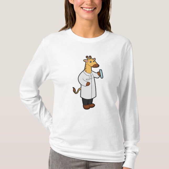 Camiseta Giraffe como Médica con tubo de prueba (Anverso)