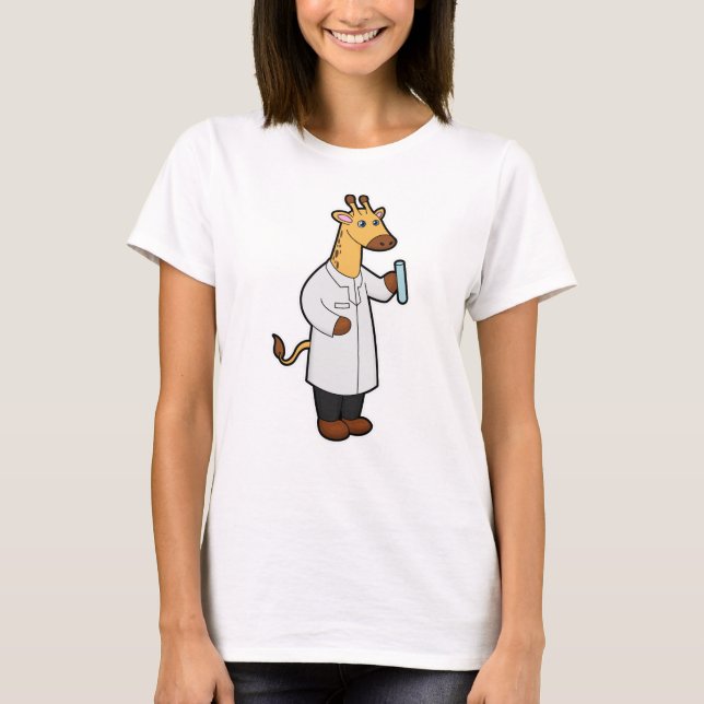 Camiseta Giraffe como Médica con tubo de prueba (Anverso)