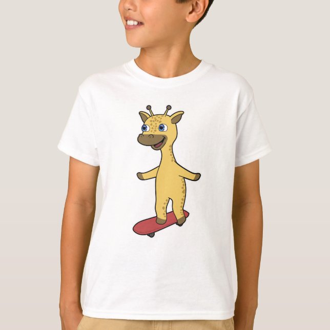 Camiseta Giraffe como Skater con Skateboard (Anverso)