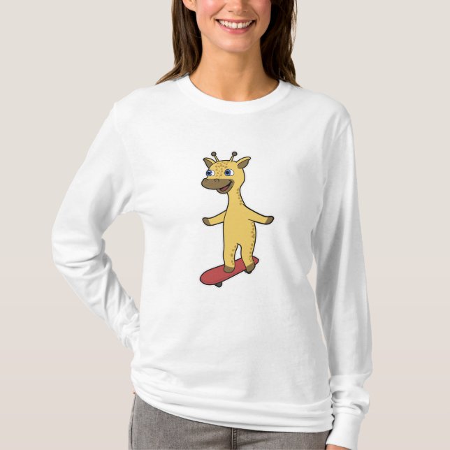 Camiseta Giraffe como Skater con Skateboard (Anverso)