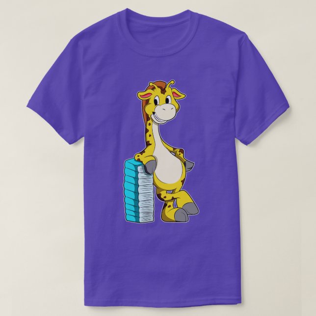 Camiseta Giraffe con pila de libros (Diseño del anverso)
