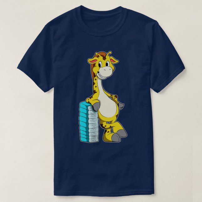 Camiseta Giraffe con pila de libros (Diseño del anverso)
