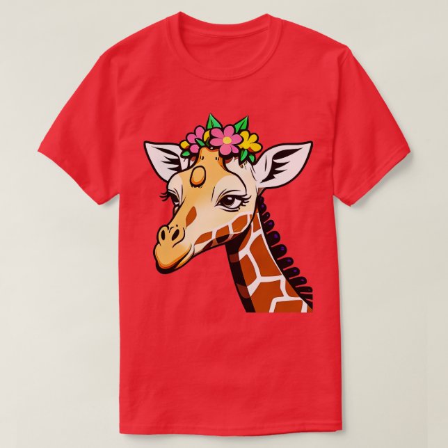 Camiseta Giraffe con una flor corona personalizado lindo (Diseño del anverso)